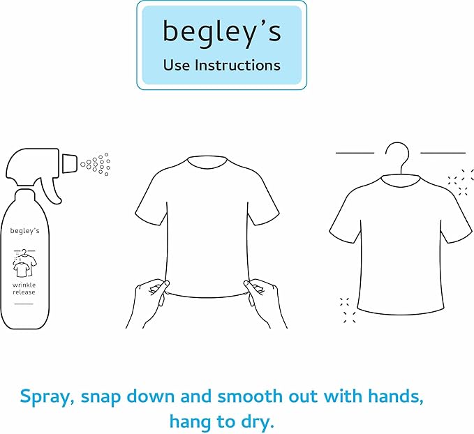 Begley's 3-in-1 Wrinkle Remover, Quick Fix Wrinkle Release, Static Cling Remover, Odor Eliminator and Fabric Refresher Spray - USDA Certified Biobased - Fragrance-Free, 3 oz Travel Size