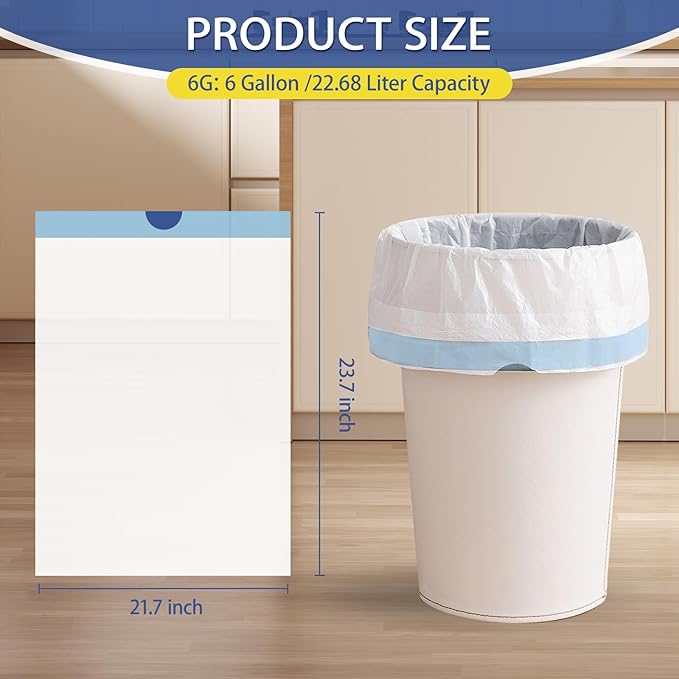 150 Count 6 Gallon Trash Bags Drawstring - 1.1 Mil Heavy Duty Medium Garbage Bags,22.5 Liter Strong Plastic Can Liners Unscented,Thick Waste Basket Bags for Bathroom Office Kitchen