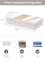 StorageWorks Extra Large Under Bed Storage Containers with Handles and Label Holder, 2 Pack Ultra-thick Fabric Underbed Bins, Closet Organizer for Clothes, Blankets, Sweater
