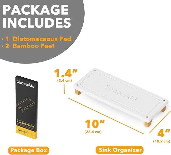 SpaceAid DryingNeat Sink Organizer, Instant Dry Sink Caddy Organizers, Kitchen Sponge Soap Holder Dispenser, Countertop Fast Drying Rack (Bamboo Feet, White)