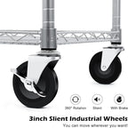 WDT Heavy Duty 3 Tier Utility Cart,Wire Rolling Carts with Wheels, Commercial Grade Service Cart with Shelving Liners and Handle Bar Metal Carts for Kitchen Office Hardware (750LBS Capacity Silver)