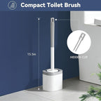Toilet Brush, 2 Pack Compact Toilet Bowl Brush and Holder Set with Nylon Bristles Toilet Cleaner Brush Hidden Toilet Scrubber Brush for Bathroom Cleaning, Grey & White