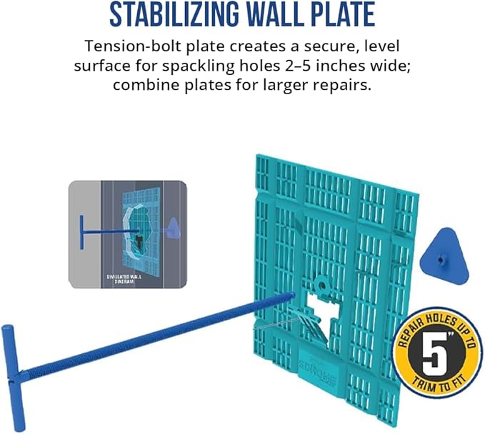 Drywall Repair Plate & Compound Kit by SD Home, Fix Large Holes Fast, Pack of 2 Wall Backing Plates & 1 Fast-Drying Spackle Filler Bag, Easy & Quick DIY Patching for Cracks & Wall Damage