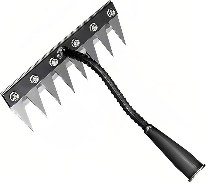 Gardenia Iron Weeding Rake, Iron Rake 2.0 for Gardening and Weeding, Detachable Double-Edged Blade Design Carbon Steel Heavy-Duty Weed Rakes,Hand Weed Puller Tools for Lawn Yard Garden Farm(8 teeths)