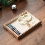 Black Walnut Wooden Flat Jewelry Tray with Lint-Lining, Stackable Jewelry Drawer Storage, Display Tray for Jewelry Organization & Showcase, Premium Quality Jewelry Holder for Women