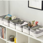 Storage Bins - Storage Baskets for Shelves Storage Cubes with Handles Small Baskets for Organizing (Gray and White 11.8 x 7.9 x 5.2 inch)