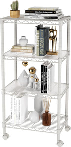 SINGAYE 4 Small Shelves Storage Shelf Wire Shelving Unit Metal Shelf Adjustable Organizers Storage Shelving with Wheels for Bathroom Laundry Room Kitchen Pantry