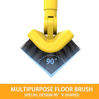Multi-Purpose V-Shaped Grout Brush with 16.9" Floor Squeegee Set, Long Handle Floor Scrub Brush for Cleaning Bathroom Tile Corner Baseboards, Squeegee for Cleaning Garage Floor Window Glass
