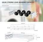 Laundry Drying Rack, Collapsible Wall Mounted Clothes Drying Rack - Foldable,Space Saving, 13.2 Linear Ft, 5 Aluminum Rods, 60 lb Capacity (White, 23.6" Wide)