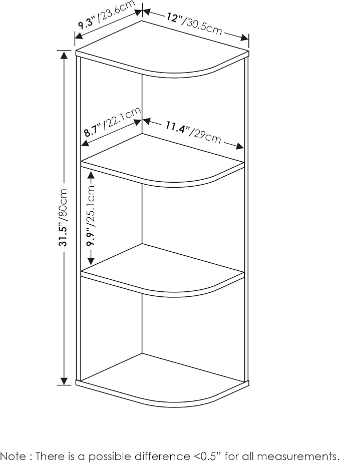 Furinno Pasir 3-Tier Corner Open Shelf Bookcase, Blackwood