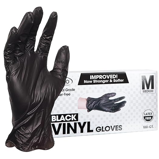 ForPro Disposable Vinyl Gloves, Black, Industrial Grade, Powder-Free, Latex-Free, Non-Sterile, Food Safe, 2.75 Mil. Palm, 3.9 Mil. Fingers, Medium, (Pack of 300)