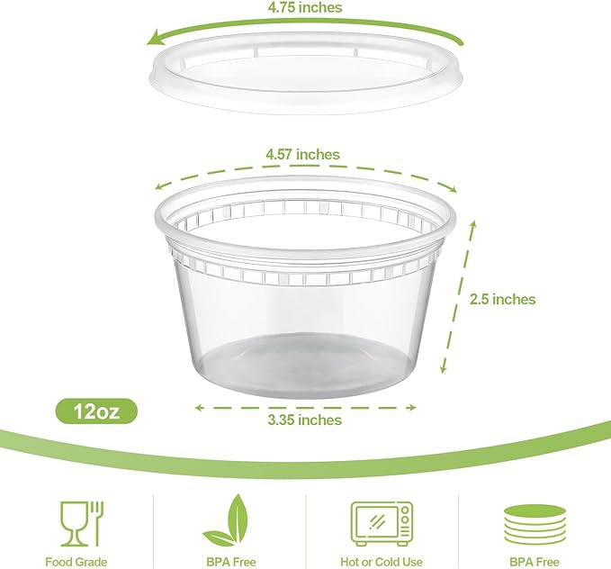 AOZITA 32 Sets 12 oz Plastic Deli Food Containers With Lids, Airtight Food Storage Containers, Freezer/Dishwasher/Microwave Safe, Soup Containers For Takeout Meal Prep Storage