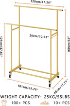 Calmootey Double Rod Clothing Garment Rack,Rolling Hanging Clothes Rack,Portable Clothes Organizer for Bedroom,Living Room,Clothing Store,Gold