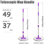 Spin Mop Replacement Mop Handle, 49-inch 360 Degrees Rotating Telescopic Replacement Mop Stick with Reinforced Plastic Disc for Spin Mop Bucket Cleaning System (Plastic Disc, Blue)
