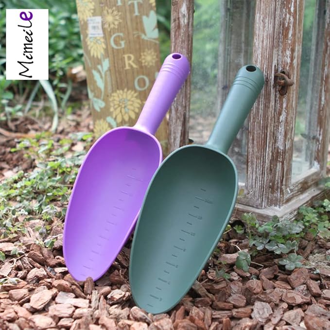 Plastic Garden Shovel Hand Trowel Tool Non-Slip Potting Soil Scoop Flowerpot Transplanting Digging Weeding Planting Cultivation Sturdy Kids Beach Sand Toys Pet Food Scoop 2 Pcs