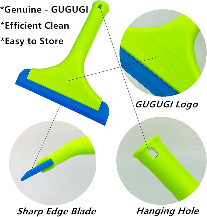 Super Flexible Silicone Squeegee, Auto Water Blade, Water Wiper, Shower Squeegee, 5.9'' Blade and 7.5'' Long Handle, for Car Windshield, Window, Mirror, Glass Door, Green+Lake Blue