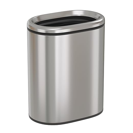 9L/2.4GAL Silver Bathroom Trash Can, Chrome Open Double Bin, Narrow Garbage Can for Bedroom, Hotel, Office, RV (Silver)