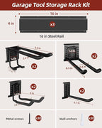48-Inch Garage Storage Tool Organizer with 8 Hooks - Heavy Duty Metal Rack for Garage Organization, Garden Tool Organizer - Wall Mounted Tool Hanger for Shovels, Ladders, Lawn Tools