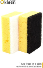 Yellow Multi Use Scrub Sponge. Made in Europe. 9 Pack, 4.3x2.8x1.4 inches. Odorless Heavy Duty and Non Scratch Fiber. Durable and Delicate Scrubber for Hard Dirty Surfaces in Daily Cleaning