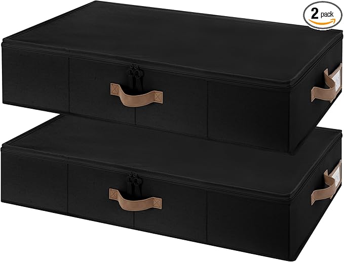 StorageWorks Underbed Storage with Lid, 2-Pack Under Bed Storage Containers for Clothes, Bedding, and Sweaters, Black