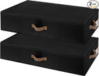 StorageWorks Underbed Storage with Lid, 2-Pack Under Bed Storage Containers for Clothes, Bedding, and Sweaters, Black
