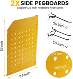 TRZZ Power Tool Organizer Wall Mount, 3-Layer Drill Holder with 2 Side Pegboards, Cordless Drill Rack with 4 Hooks, Efficient Storage for Workshop, Garage, and Tool Room (Yellow)