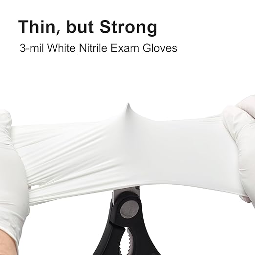 Disposable Nitrile Exam Gloves, 3-mil, Small, Box of 100, White Nitrile Gloves Disposable Latex Free for Medical, Cleaning, Cooking & Esthetician, Food-Safe, Powder-Free, Non-Sterile