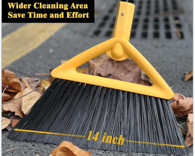 Heavy Duty Broom Outdoor and Indoor, 3 Pack Upgraded Commercial Angle Brooms, Perfect Yellow Broom of House, Kitchen, Garage, Courtyard