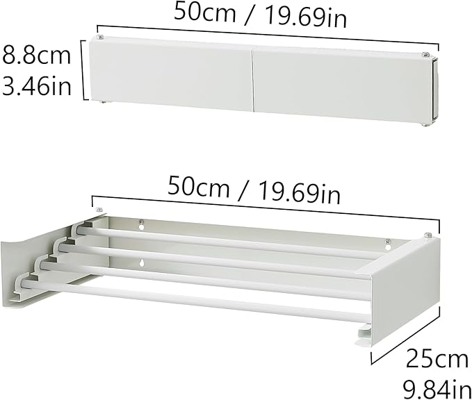 Clothes Drying Rack, Laundry Hanger Dryer Rack, Wall Mounted Drying Rack for Laundry, Foldable Drying Rack Indoor Outdoor, 19.7" Wide, 4 Aluminum Rods, 40 lb Capacity (White 19.7")