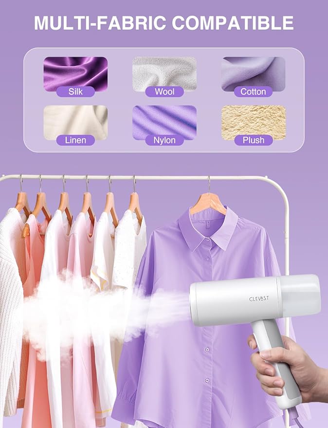 CLEVAST Travel Steamer for Clothes - Portable Handheld Garment Steamer for Clothing, Small Foldable Travel Size Fabric Wrinkle Remover, 30-Second Fast Heat Up, 1000W Powerful Steam Output, 120V Only