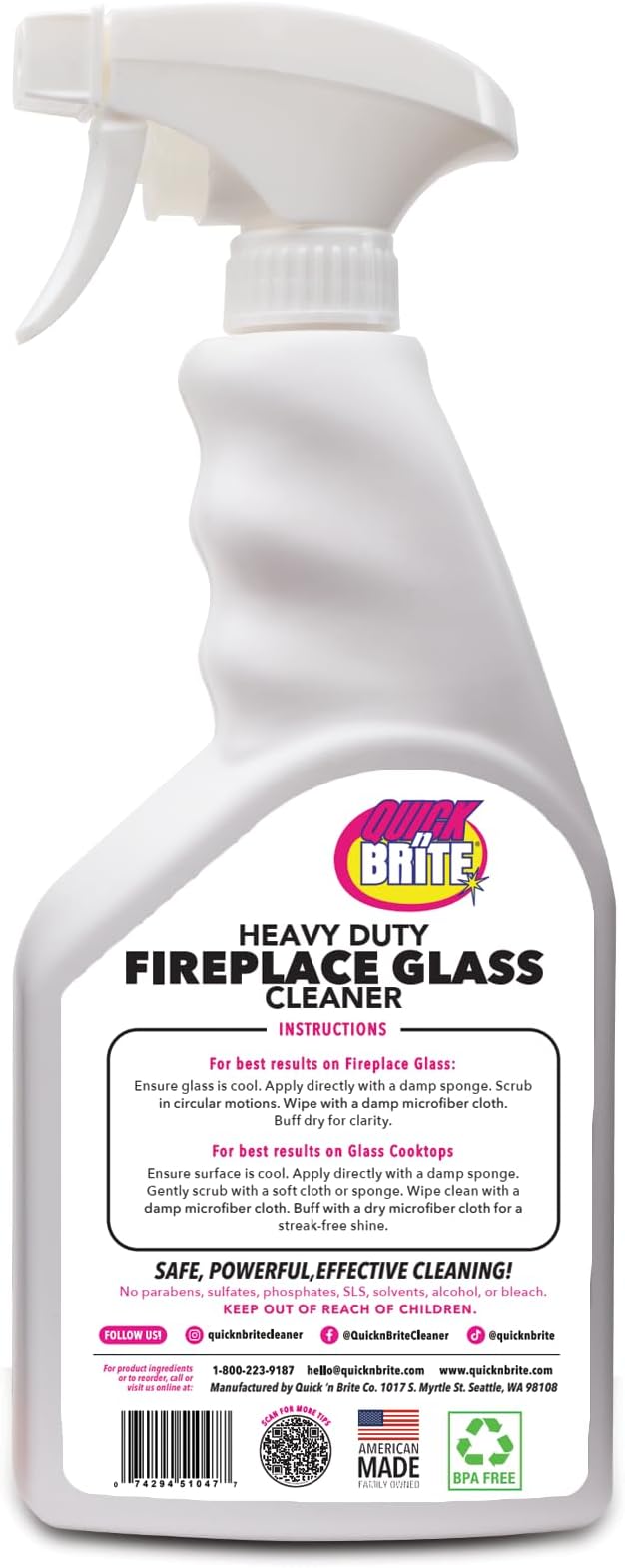 Quick ‘n Brite Fireplace Cleaning Kit – Includes 24oz Fireplace Glass Cleaner, 16 oz Gel Fireplace Cleaner, Scrub Brush, Sponge and Microfiber Towel