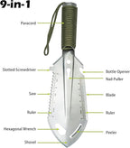 2 Pack Samll Survival Shovel, 9 in 1 Mini Camping Shovel, Ultralight Backpacking Trowel Shovel, Backpacking Gear for Hiking, Camping and Survival Bags (Silvery)