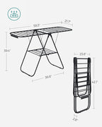 SONGMICS Clothes Drying Rack, with Sock Clips, Metal Laundry Rack, Foldable, Space-Saving, Free-Standing Airer, with 2 Height-Adjustable Gullwings, Indoor Outdoor Use, Black ULLR052B01