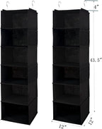 BrilliantJo 6 Shelves Hanging Closet Organizer, 2 Pack Hanging Storage with 4 Side Pockets for Clothes Shoes, 43.5"x12"x12"(Black)