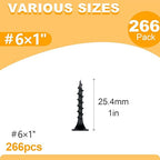 KURUI #6 * 1in Drywall Screws, Dry Wall Screws for Drywall Wood, 266Pcs Coarse Thread Sheetrock Screws - Black Bugle-Head Phillips Self Tapping Wood Screws