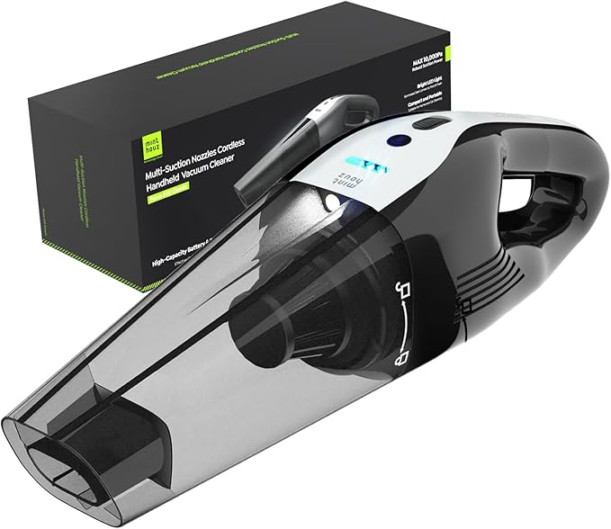 Minthouz Car Vacuum Portable Cordless, 10000Pa Vacuum Cleaner, 120W Brushless Motor Handheld Vacuum Cordless, LED Light, Multi-Nozzles for Car, Home, Office, Pet