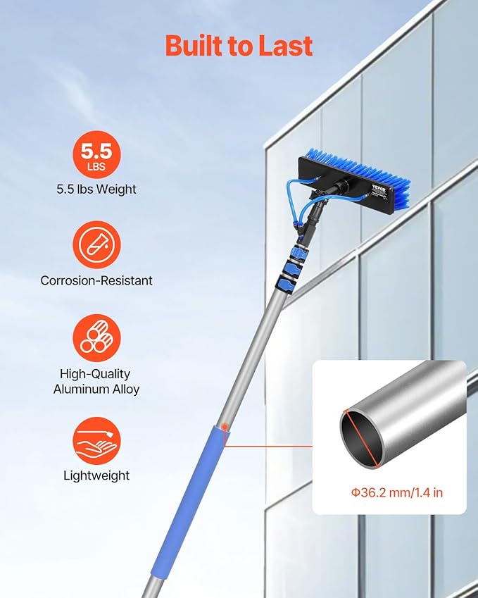VEVOR Water Fed Pole Kit, 20FT Solar Panel Cleaning Pole with Extendable Handle, 180° Rotatable Brush Head & 65.6FT Hose, Household & Outdoor Window Cleaner Tool for Caravan Solar Panel Deck