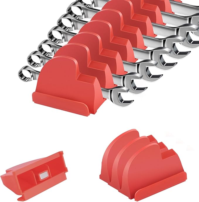 48PCS Magnetic Modular Wrench Organizer,Wrench Holders Organizers with Metric & SAE Label for Tool Drawer Storage -Red with Magnets