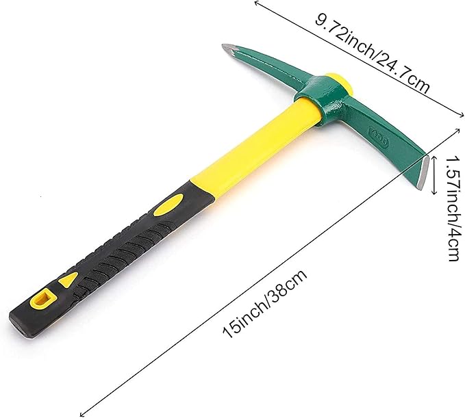 ZOENHOU 2 PCS 15-Inch Solid Pick Mattock, Forged Garden Pick, Weeding Mattock Hoe Agriculture Hand Tools with Heavy-Duty Fiberglass Handle for Weeding Cultivating Camping Prospecting
