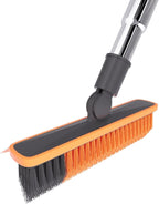 2 in 1 Floor Brush Scrubber with Long Handle Telescopic 3 Poles 61.8'' Grout Brush Scrape Stiff Bristle Cleaning Scrub Brush with Squeegee 180°Rotating Tile Brush for Cleaning Bathroom Glass Patio