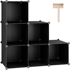 C&AHOME 6-Cube Storage Organizer, Stackable Storage Cubes Shelves, Portable Bookshelf, Plastic Clothing Storage Closet Organizer, DIY Modular Shelving Units for Wardrobe, Home, Black