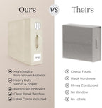 4 Pack Bed Sheet Organizer and Storage, Foldable Storage Organizer for Linen Closet with Viewing Window & Label for Bedding Sheets & Blankets (Queen & King Size) Cream