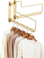 NEWRAIN Clothes Drying Rack, Laundry Racks for Drying Clothes, Wall Mounted Swing Arm Clothes Hanger for Laundry Room, Garage, Indoor & Outdoor Use,Brushed Gold