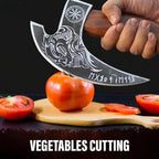 Multipurpose Viking Pizza Axe with Sheath, Viking Butcher Axes, Cutter - Burned Wood Handle & Heavy Duty Skull Head - Perfect for Cutting Pizza, Meat, Vegetables(Skull)