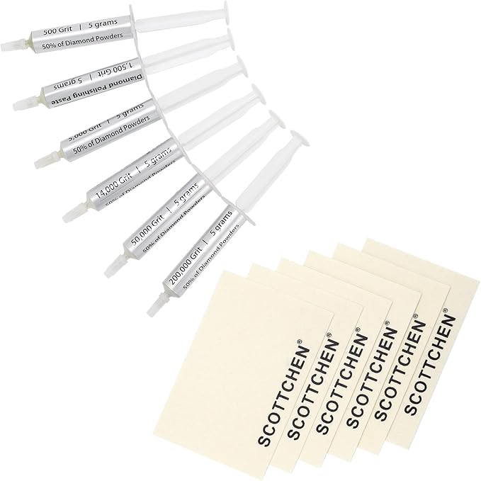 SCOTTCHEN Diamond Polishing Paste & Wool Cloths Kit,Each 6pcs,Polishing Paste 500/1,500/5,000/14,000/50,000/200,000 Grit, for Jewelry, Metal, Ring, Glass, Coin