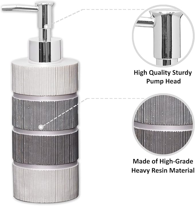 Zahari Home 4pc Modern Line Modern Bathroom Accessories Set Modern Soap Dispenser, Tumbler, Tooth Brush Holder and Dish Soap Holder Luxury Contemporary Grey Decor Unique Design Luxury Bath Set