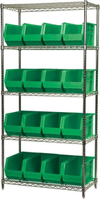 Akro-Mils 30265 AkroBins Plastic Storage Bins, Space-Saving Stackable Bins for Garage, Pantry, Craft Organization, 18-Inch x 8.25-Inch x 9-Inch, Green, 6-Pack