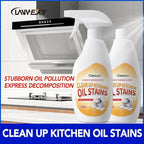 Clean Up Kitchen Oil Stains Spray, Effective Oil Stain Remover for Pots, Ovens, Grills & Stovetop Surfaces, Dual Spray Nozzle, No Rinse Formula(2 bottles【recommended for light oil stains】)