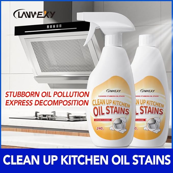 Clean Up Kitchen Oil Stains Spray, Effective Oil Stain Remover for Pots, Ovens, Grills & Stovetop Surfaces, Dual Spray Nozzle, No Rinse Formula(2 bottles【recommended for light oil stains】)