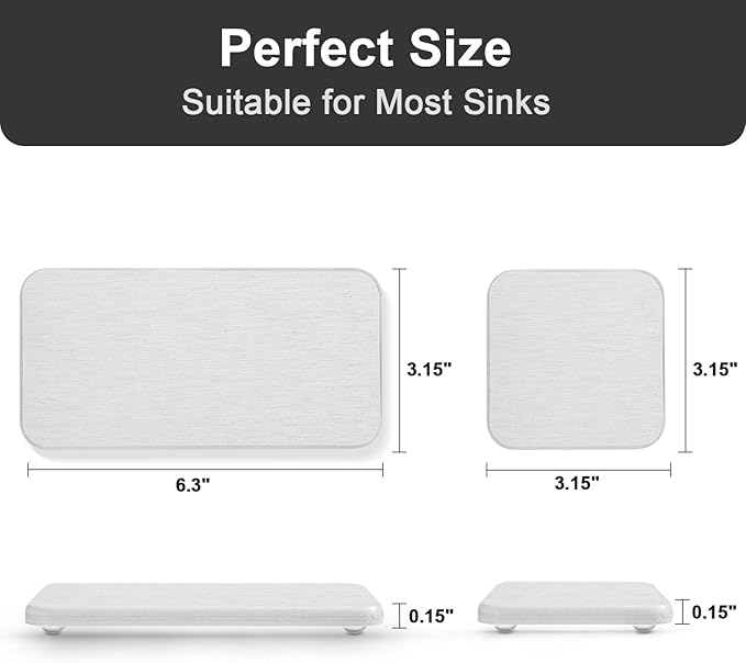 Water Absorbing Stone Tray for Sink | Quick Drying Diatomaceous Earth Coasters | Soap Dish Holder & Toothbrush Holder for Bathroom Counter | Hand Soap & Plant & Toiletries | Light Grey 4-Pack